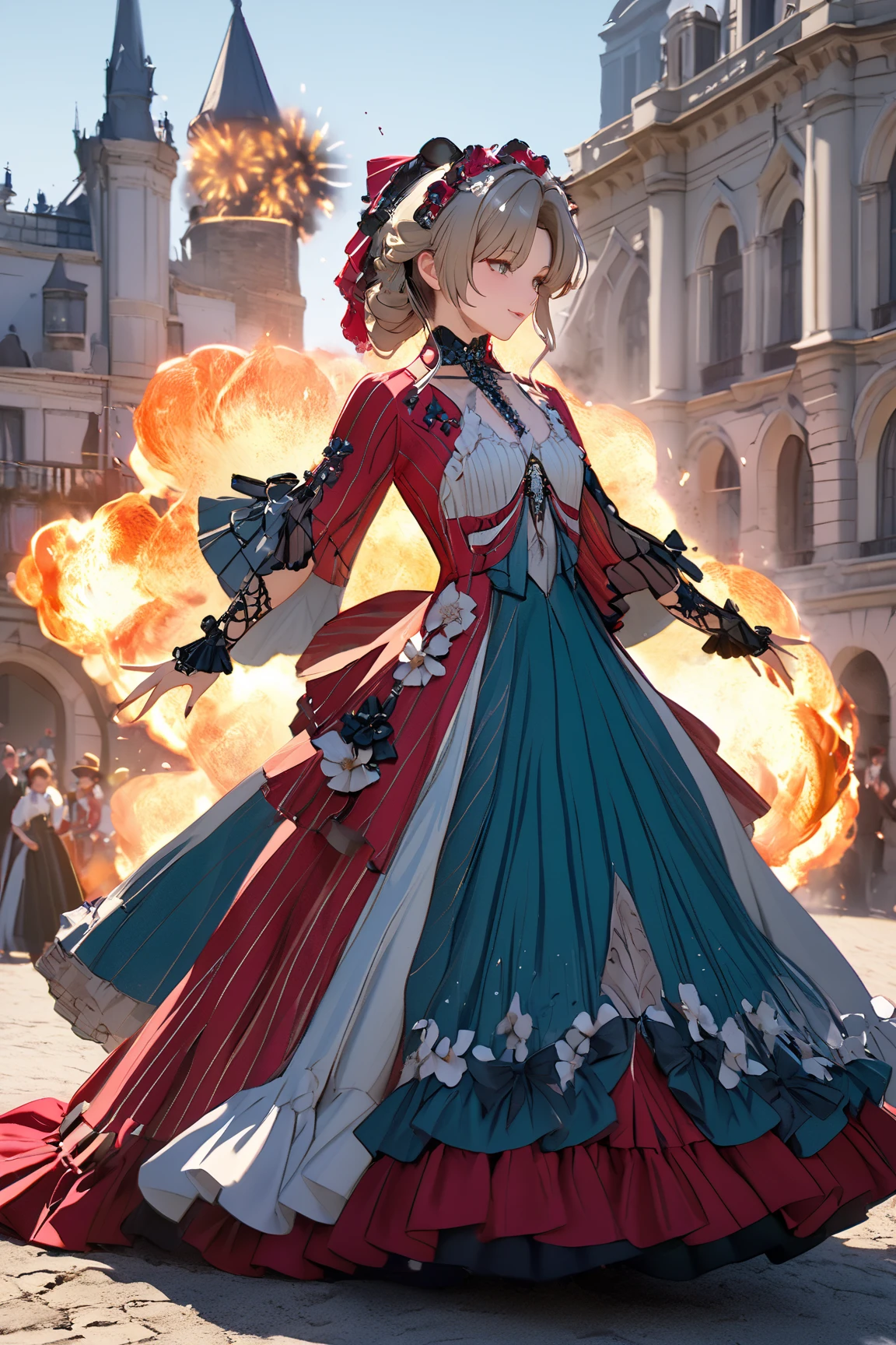 Carlota is celebrating New Year with super epic pyrocothenics set, it's full of details, she wears a beautiful and elegant dress and it's Victorian style all around.   