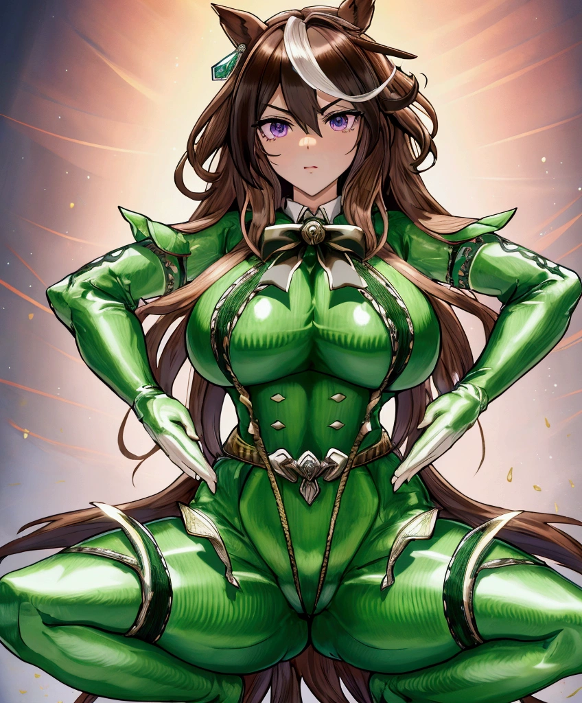 ( symbolic Rudolph),( Brown Hair )、( long hair)、( green costume)、(Horse&#39;s ears)、(Follow the instructions)、(((Haigure pose )))、(Leg spread)、(Bow-legged)、(Bow legs)、((Align your fingers))、(( they place their hands on their thighs ))、((Glare with sharp eyes))、(())、(v-shaped eyebrows)、( transparent nipples)、(HYPER Sagging Gigantic Huge Breast)、(Best lighting)、{{{ NFSW}}}、{{{masterpiece}}}, {{{ top quality }}}, {{ultra-  Details}}, {{shape}}, {{{ very delicate and beautiful }}},{{extremely   Details CG}}、{{ Unity 8k Portrait}}、{{Fabric Shading}}、{{super   Details skin}}、{{ perfect anatomy}}、{{  Details}}、{{Dynamic Lighting}}、{{{beautiful   Details eyes}}}、{{{beautiful   Details Face}}}、( Detailsで繊細な脚)、( Detailsで繊細な髪)、( Detailsで繊細な肌)、( Shiny Skin)、( Detailsで繊細な衣装)、( Detailsで繊細な手)、( dynamic picture)、( Detailsで繊細な瞳)