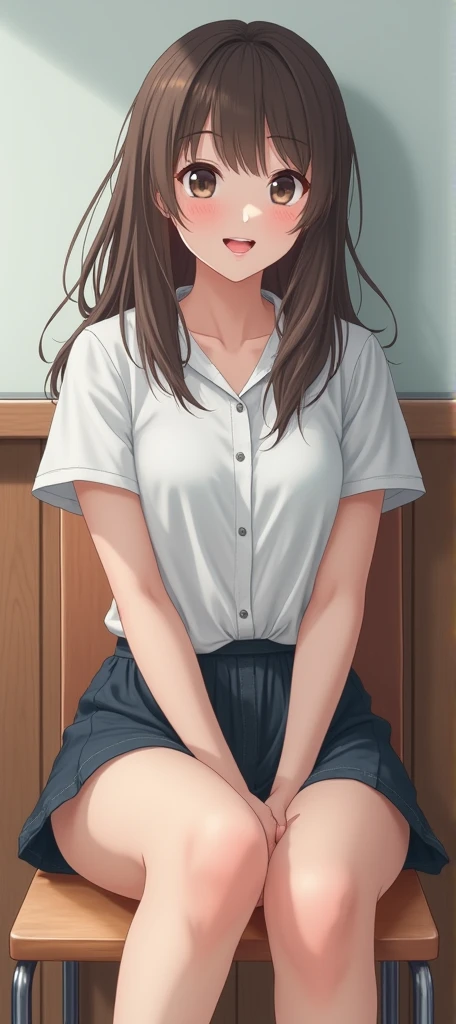 blue eyes,highest quality,High resolution,unity 8k wallpaper,(shape:0.8),(Beautiful and detailed:1.6),Detailed face,Perfect lighting,Detailed CG,(Perfect hands, Perfect Anatomy),Female students,White shirt,(White panties:1.0),Brown Hair,Medium Hair,skart off,shirt tug pose