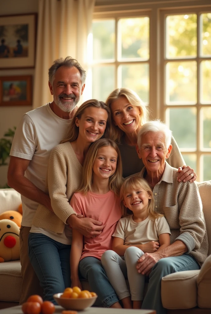 Photo of grandparents and grandchildren with a gradient blue background

