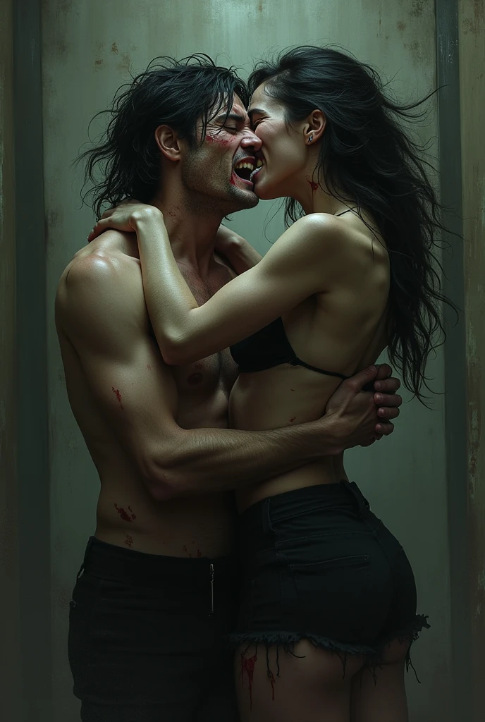 Young realistic woman and man making love, a very morbid scene for adults