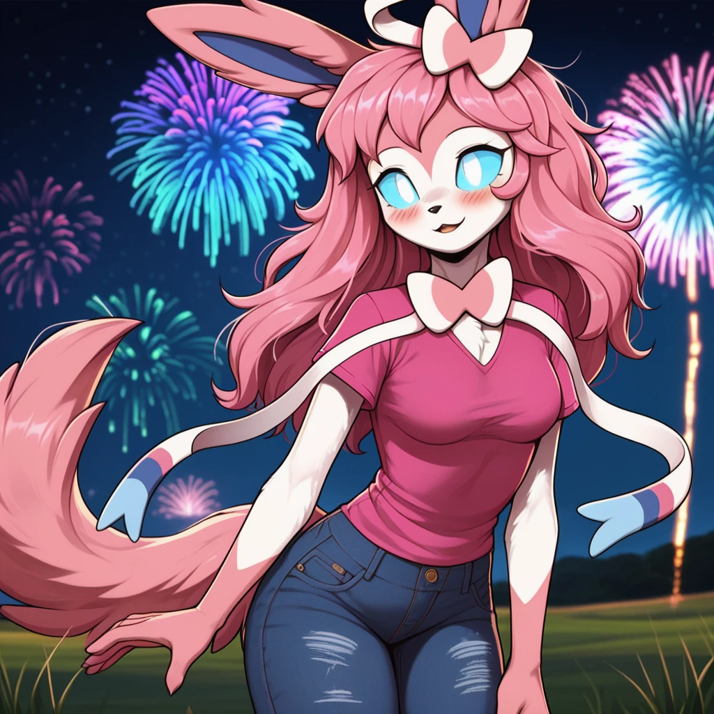 1girls,Vanilla the rabbit huge_breasts,bursting breasts, brown_hair busty dipstick_ear, female,cleavage, female_solo,kimono, outdoors, japanese festival, grin,anime screencap,nighttime, lipstick, milf, looking at viewer,holding dango, fireworks, romantic