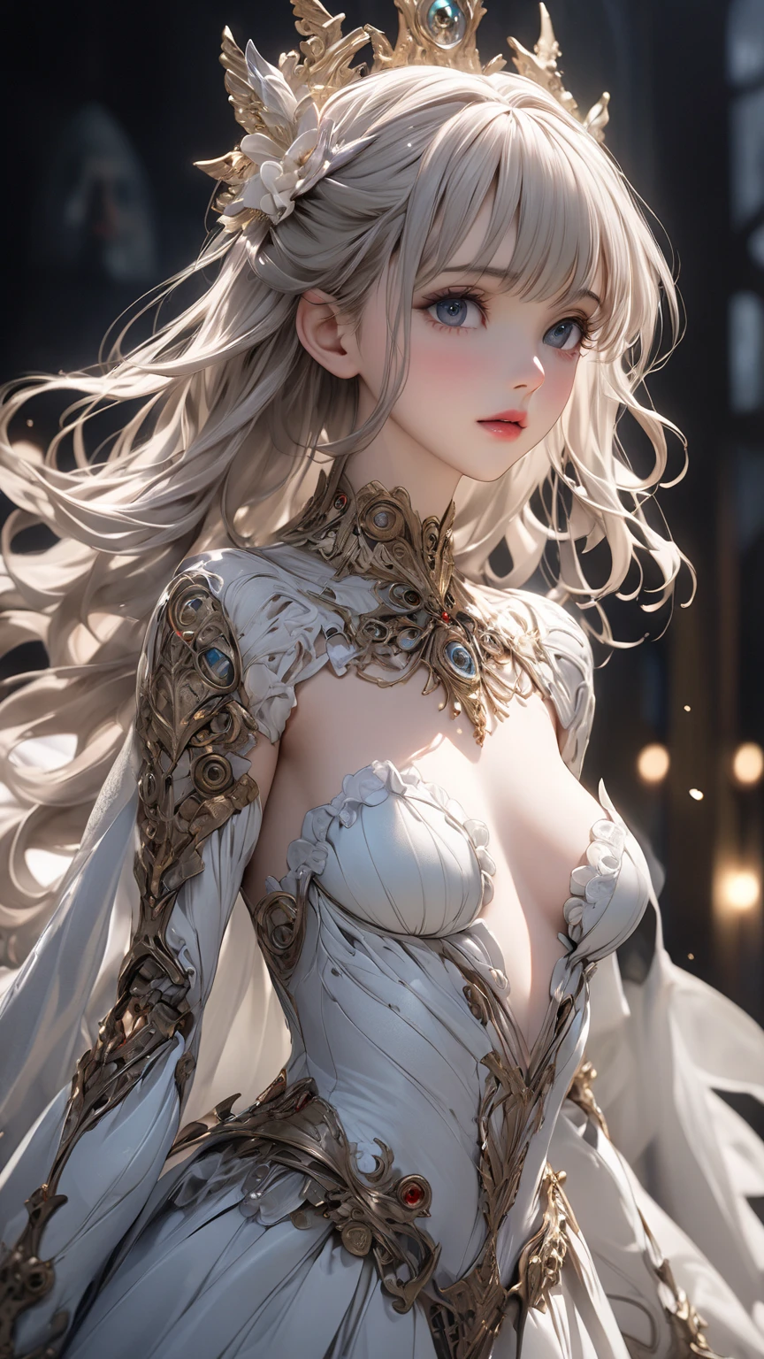 (( (tmasterpiece),(Very detailed CG Unity 8K wallpaper),(bustshot:1.5), best qualtiy,cinmatic lighting,Photorealsitic, 细致背景,beatiful detailed eyes,Bright pupils,(Very fine and beautiful),(Beautiful and detailed eyes description),ultra - detailed,tmasterpiece,hight resolution)), Curly, ((Dressed in insanely sexy bikini armor:1.4)), Rose gold armor, Richly decorated armor, a beautiful woman warrior, Shorthair, Platinum Blonde Hair, cleavage of the breast