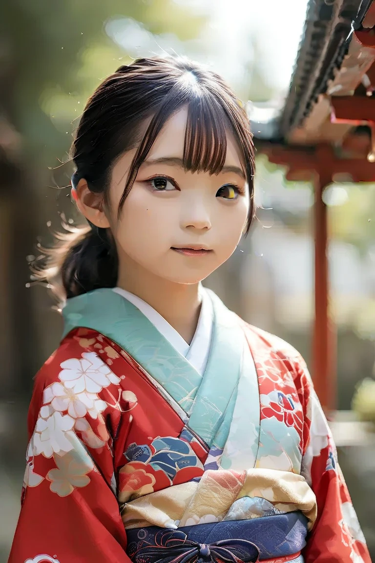 28歳のJapan人女性、kimono、The whole body is shown、The eyes are double、Baby face、Not facing the front、 Japan、Kyoto temple road、Being photographed、Medium-long black hair