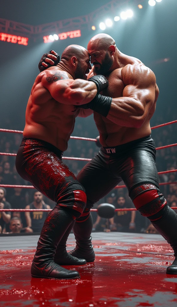 A young Japanese professional wrestler A and a senior Japanese professional wrestler B are in the ring.。They are on the same team。
A is buzzcut and muscular、Wearing short tights。Sweaty。
B is short-haired, muscular, and dark-skinned、Wearing short tights。
A and B put one knee on the ring and raise their arms to the front Get into the double biceps position。
Fujifilm, Emphasize the sides