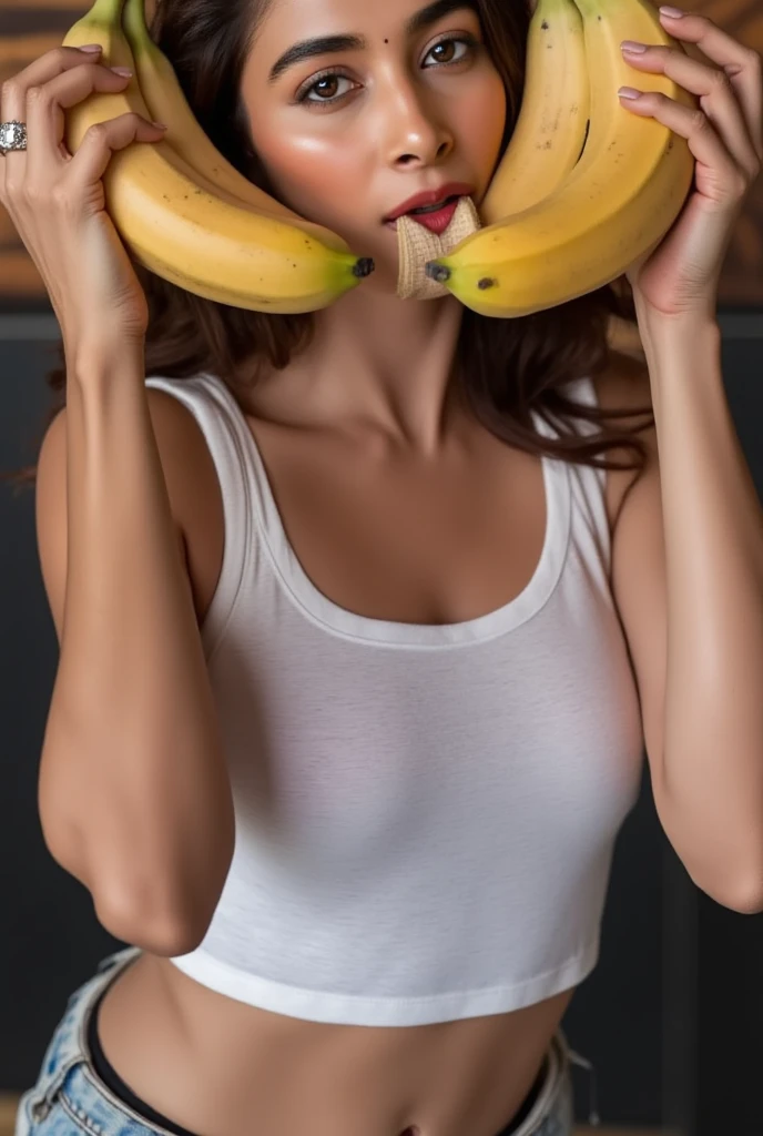 This girl has put banana in her pussy by holding it with her hand