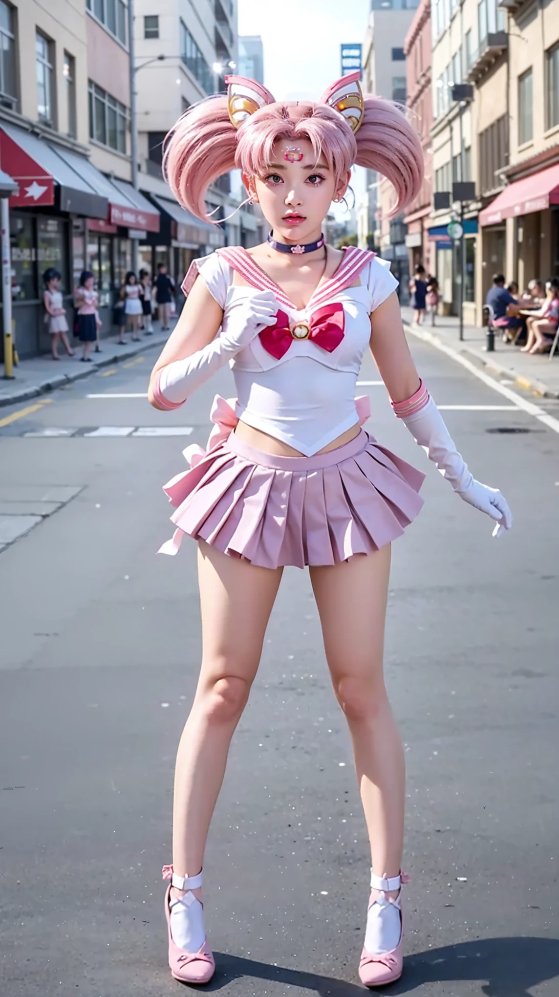 One image becomes three different poses. sailor senshi uniform, (sailor chibiusa:1.8), ulzzang-6500-v1.1, pureerosface_v1, best quality, masterpiece, illustration, (realistic, photo-realistic:1.37), stunning, fine details, extraordinary absurd resolution, large file size, ultra-detail, high resolution, CG unity 8k very detailed wallpaper, a beautiful girl with intricate details, shiny red lips gliw, a hot sexy body, Big chest, big breasts, chubby body, slightly plump sexy waist, rosy red lips, beautiful round eyes, weight 54kg, a slightly chubby body, weighing 54kg, large and firm breasts, a slightly open cleavage, (((thin pink underwear))), very detailed eyes and face, very beautiful and detailed eyes, pink eyes, ray tracing, 1 girl, (pink long hair), pink hair ribbon, pink bow tie on the head, magical girl, pink eyes, pink ribbon on the chest, pink mini skirt, thin red light, elbow gloves, tiara, pleated skirt, pink sailor collar, mini skirt, choker, pink choker, white gloves, jewelry, earrings, slightly shiny sweat, skin indentation, detailed fingers, heavy breathing, (deep red), orgasm, embarrassment, drunkenness, being played with, mischievous face, ultrawide shot, city skyline, moonlit clouds, starry sky, sparkling skyscrapers, twinkling lights, shimmering reflections, glass facade, panoramic view, neon billboards, illuminated rooftop structure, blurred background.