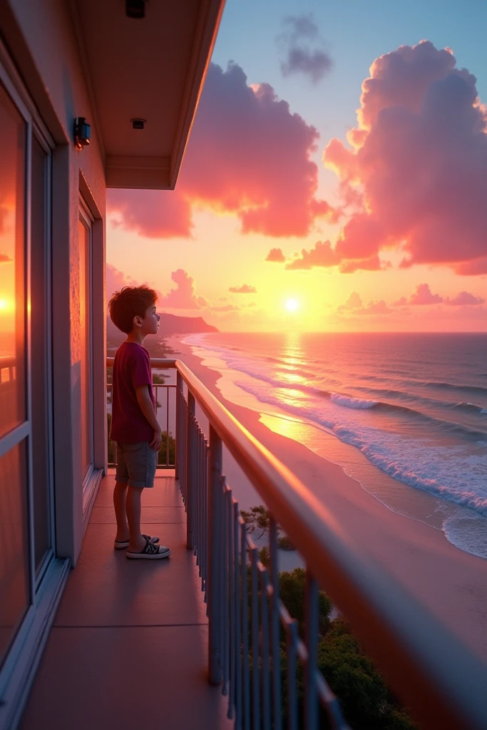 Beautiful summer sunset by the sea and happy children eating ice cream