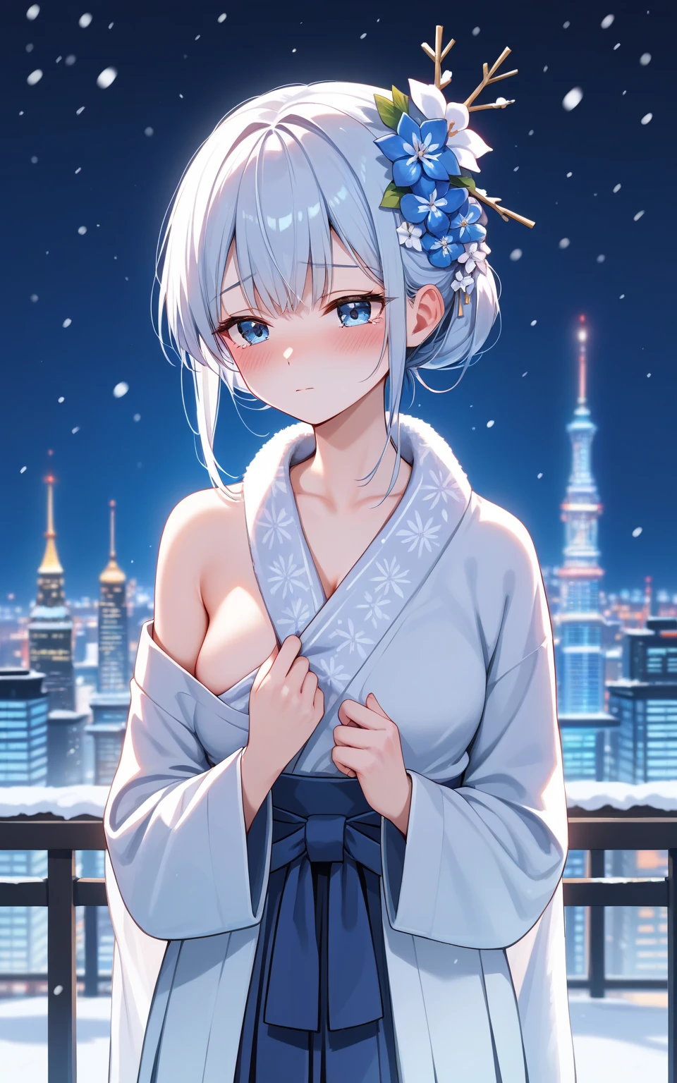 (8k, best quality:1.2), ultra high-res, extremely detailed, HDR, perfect lighting, perfect anatomy, very cute girl, solo, feet out of frame, beautiful detailed eyes, sitting, colorful yukata, short length, (off-shoulder), breast cleavege, playing the guitar BREAK (8k, best quality:1.2), ultra high-res, extremely detailed, HDR, perfect lighting, ultra detailed background, add layer, colorful fireworks, beautiful starry sky, sky full of stars, wide lake, light reflection