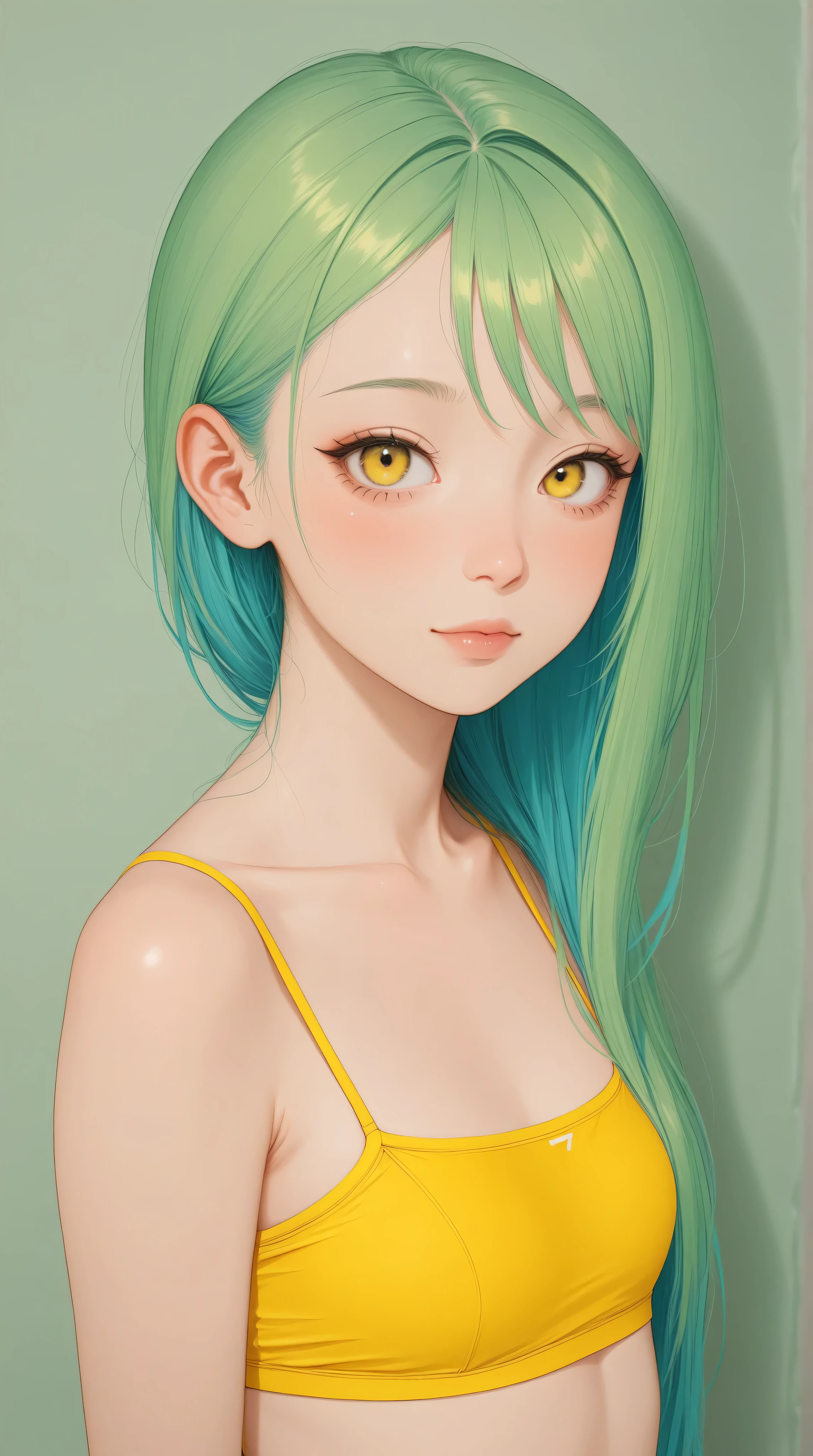 Kizi,Highly detailed, Amazing work,Vitreous luster,((clean backdrop)),In green,(((yellow colors))),blue color,pink colour,Best quality at best,clean backdrop。