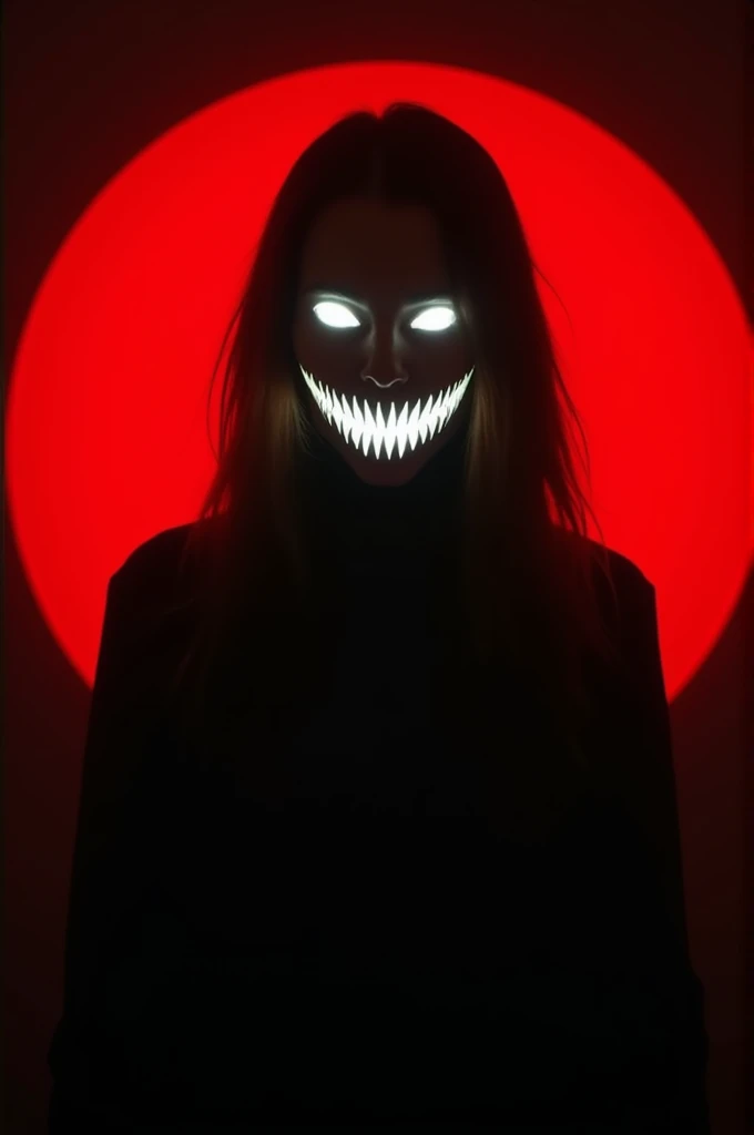 a close up of a person with a scary mask on, with red glowing eyes, red glowing eyes, with glowing red eyes, dramatic red scary lighting, red led eyes, scary picture, red eyes glowing, evil smile and glowing eyes, scary photo, eerie person, glowing red eyes, scary look, glowing-eyes-and-mouth, scary portrait, scary face
