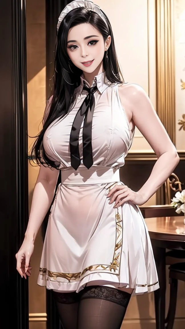 ((Masterpiece,Highest quality,Highest quality,8K,16K,Ultra-high resolution,極めてdetailed,detailed)),(Japanese,Maid,Servant),Beauty,Slender,sexy,D Cup,Narrow waist,Long, slender legs,Bedroom,Large windows,Curtains fluttering in the wind,