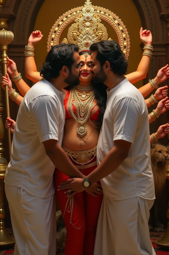 perfect face (hijab), (9 years old), (curvy:1.4) saree wlop perfect full HDR body exposed midriff curvy indian armpits bellydancer 8k high res knees ankles , cleavage (shiny skin:1.6) depth of field (full body shot) (high heels)( couple, uncle kissing:1.7)