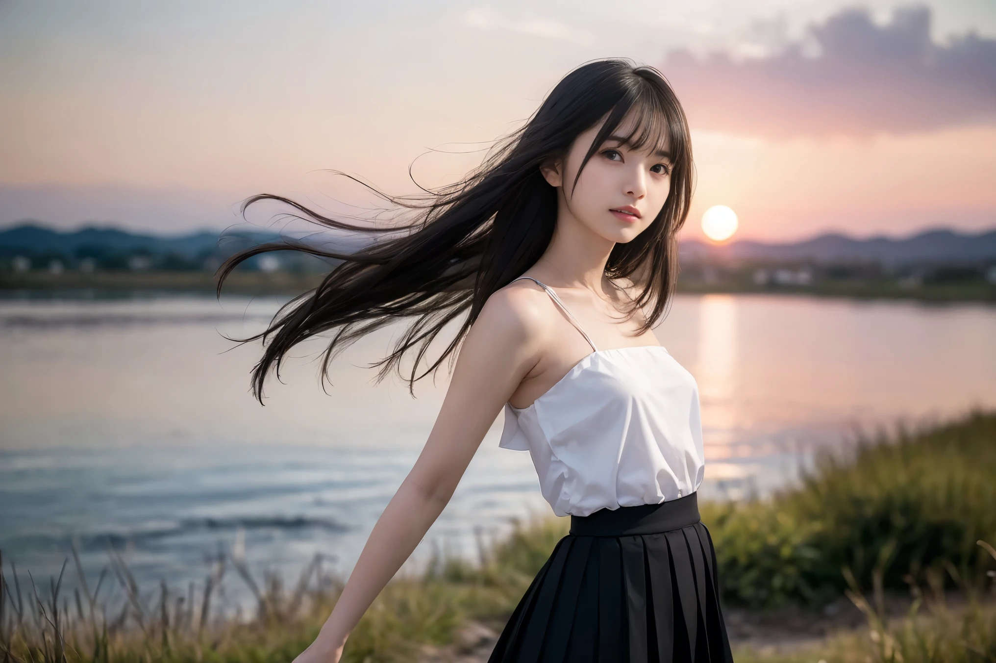(Close up face shot of slender small-breasted two side up black medium hair with bangs girl wearing a white T-shirt only:1.5)、(One girl is looking back crying face with tears on the coast in Japan:1.5)、(Beautiful after sunset red sky with red big cloud:1.5)、(blurred background:1.5)、(Natural light:1.5)、(8k ultra detailed master piece:1.5)、(perfect anatomy:1.5)、(Photorealistic stick:1.5)、(Raw photo:1.3)、(highest quality:1.5)、(High resolution:1.3)、(Delicate and beautiful perfect face:1.3)、(Delicate and beautiful eye air skin:1.3)、(Real Human Skin:1.3)、((thin legs))