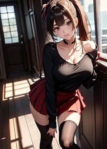 ((highest quality)), ((masterpiece)),High resolution (High Dynamic Range),Ray tracing, Super Resolution, (((anime screencap, black outline, strong rim light, intense shadows, Written boundary depth , written soft outline))), bokeh, high contrast , Maximum clarity and sharpness,Multilayer Texture,surface shading,Accurate simulation of light-matter interactions,Perfect Proportions,Two-tone lighting, White balance,8KOnly one woman, BREAK beautiful hair, Beautiful Face, Beautiful and beautiful eyes, Beautiful body, Beautiful breasts, Beautiful thighs, Beautiful feet, Beautiful fingers, (Beautiful views) , breast enlarged, medium breast, (blush, smiling , 20 years, seductive adult woman , mature female, Narrow eyes) , brown eyes , brown hair, streaked hair, piercing, hair intakes, ear piercing, colored inner hair, very Long Hair, twin-braid, small breast, (pink skirt, Solid-colored-High-Waist-Pleated-Skirt:1.3, ruffle-belt), (\(light-green blouse with detailed-ruffles\):1.5, cropped-shoulder:1.3, Puff-Sleeve:1.3 ,oversized-blouse:1.3), BREAK (((bust up shot))), ((breast on table:1.3)) BREAK (sitting, a girl relaxing in a cafe:1.3) outdoors,
