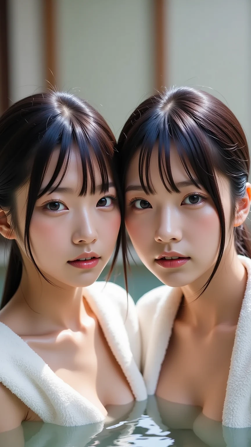 dress、(Photorealistic:1.4)、(hyper Realistic:1.4)、(Realistic:1.3)、(Smooth lighting:1.05)、(映画の照明Improvement of quality:0.9)、32K、Identical twin sisters、20-year-old girl、Realistic lighting、Backlight、Facial Light、Ray Tracing、(Bright light:1.2)、(Improvement of quality:1.4)、(Highest quality realistic textured skins:1.4)、Finely tuned、Detailed face、Beautiful Eyes、(tired, Sleepy and satisfied:0.0)、 Face close-up、T-Shirts、(Enhances the body line:1.1)、(Enhances the beauty of skin texture:1.1)、((naked))