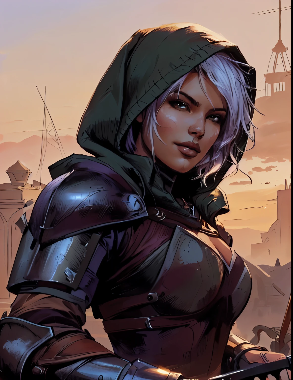 a close up of a woman in armor with a hood on, white fair skin, portrait of female paladin, female paladin, gorgeous female paladin, riven, riven from league of legends, picture of female paladin, steven artgerm lau, portrait of female rogue, portrait knight female, stanley artgerm lau, fantasy paladin woman, extremely detailed artgerm