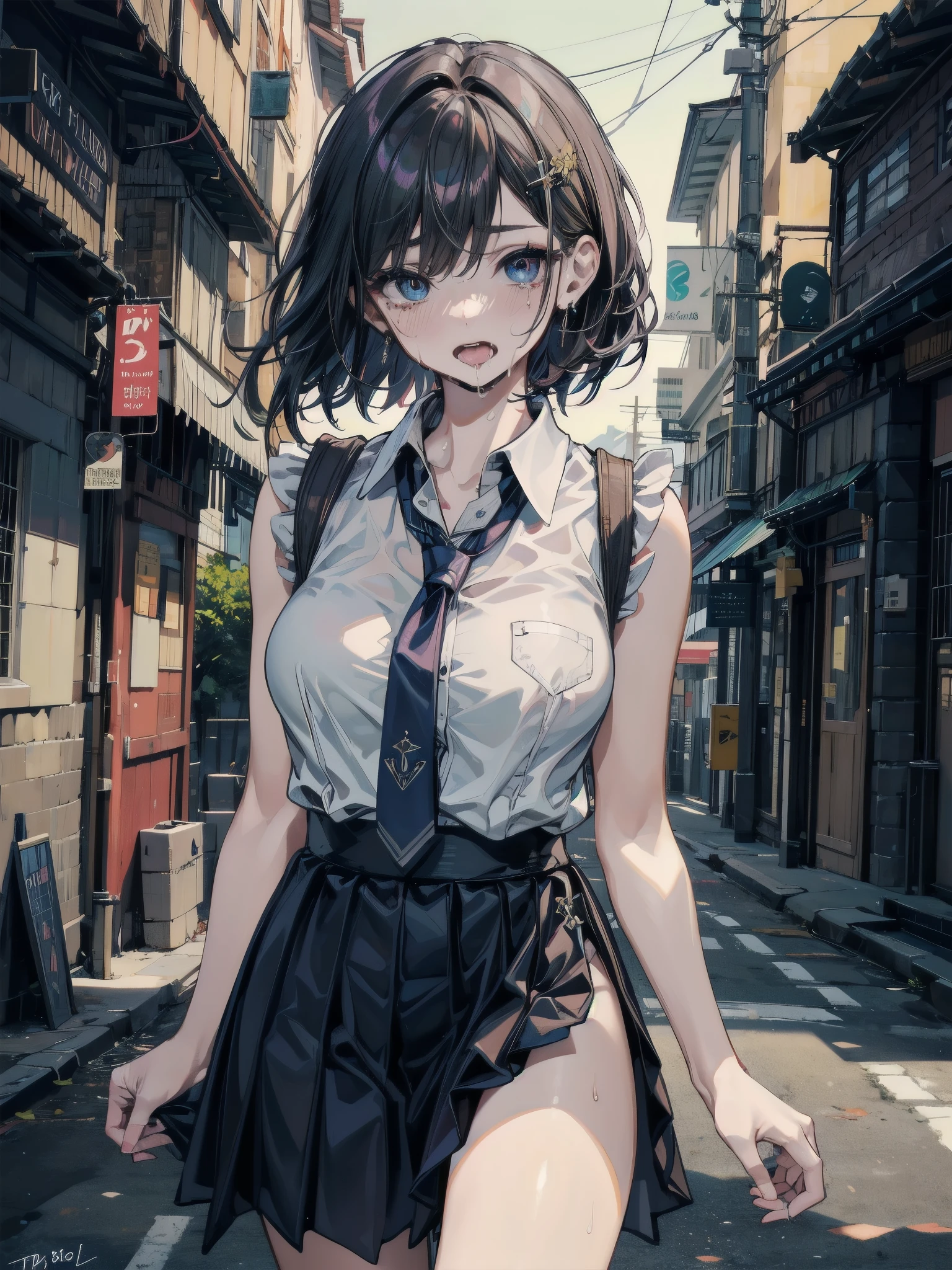 (((actual photography))),, portrait, (scared face:1.3),, beautiful girl, looking at the audience, , (Uniforms:1.2), shirt buttons and pants, , (Busty cleavage:1),, On the streets of Japan, (environmental details:1.3),, (original photo, CG unity, photography, ultra actual details, sharp focus, Delicate skin,4K, high resolution, masterpiece, best quality, actual, energetic:1.2),, (8K,4K, ultra high definition, High resolution, professional, Movie般的, Movie, dramatic),, (Deformed depth of field blurred background), Detailed background,