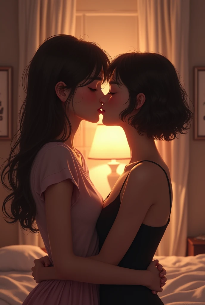 two women in dresses kissing each other in a room, lesbian kiss, kiss, kissing together cutely, kissing, kissing each other, kiss mouth to mouth, lesbians, lovely kiss, lesbian, lesbian embrace, still shot from movie, shot from movie, still from a terence malik film, sexy movie photo, youtube video screenshot