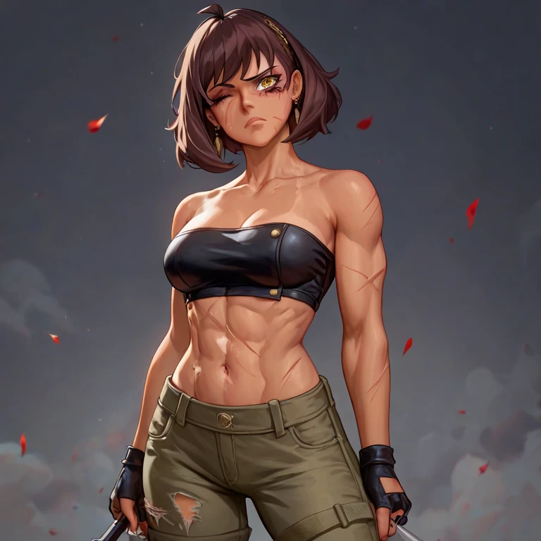 アニメ cel-shading (Rey Skywalker), brown eyes, hite bikini, blue lightsaber, on the beach in ((anime + manga + comics + cartoon) style) 