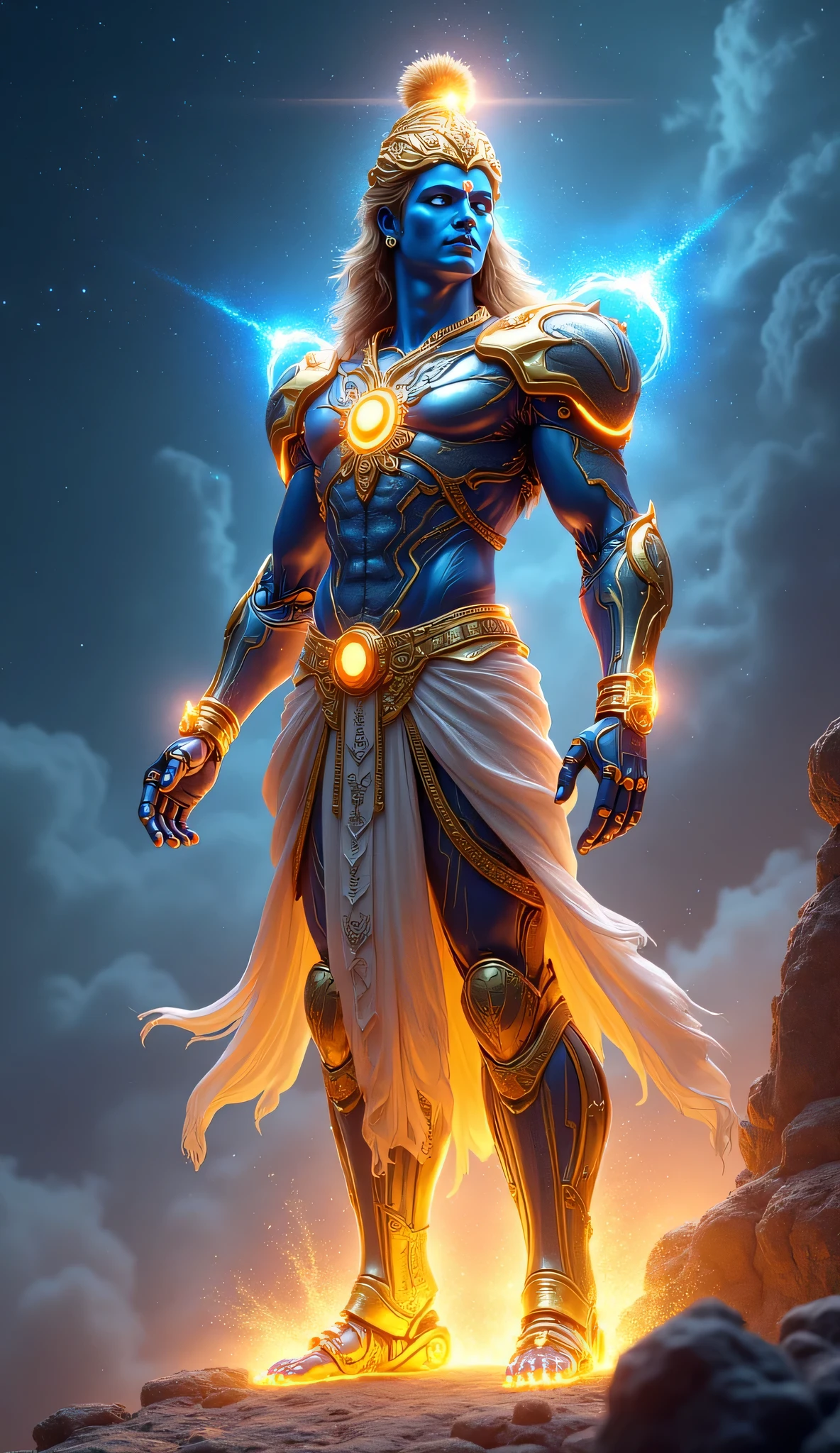 Surrealist Chief, whole body, Galaxy background highlights the halo in the background