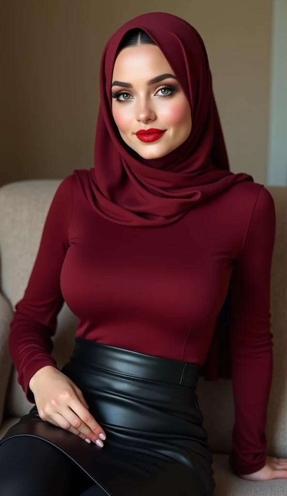 35 year old girl with perfect face and big breasts, cute clothes, slim and slender physique. In hijab .The skin has detailed and highly detailed eyes (1.1 emphasis), very detailed skin texture (1.1 emphasis). slender necklace, model photo style, photorealistic, skin texture is real human skin texture, detailed skin pores, intricate details, eyes very detailed, knee up, attractive sexy chibi, smile, happy smile, in hospital standing 