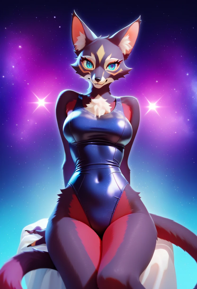 furry cream bunny, knight, shiny latex tight sexy costume, proudly, artistic pose, petite body, large hips, lower edge of leotard, long fluffy fur, latex stockings, booty, folds on costume, short pants, (red leotard:1.5), wide crotch, folds on leotard, wide pelvis