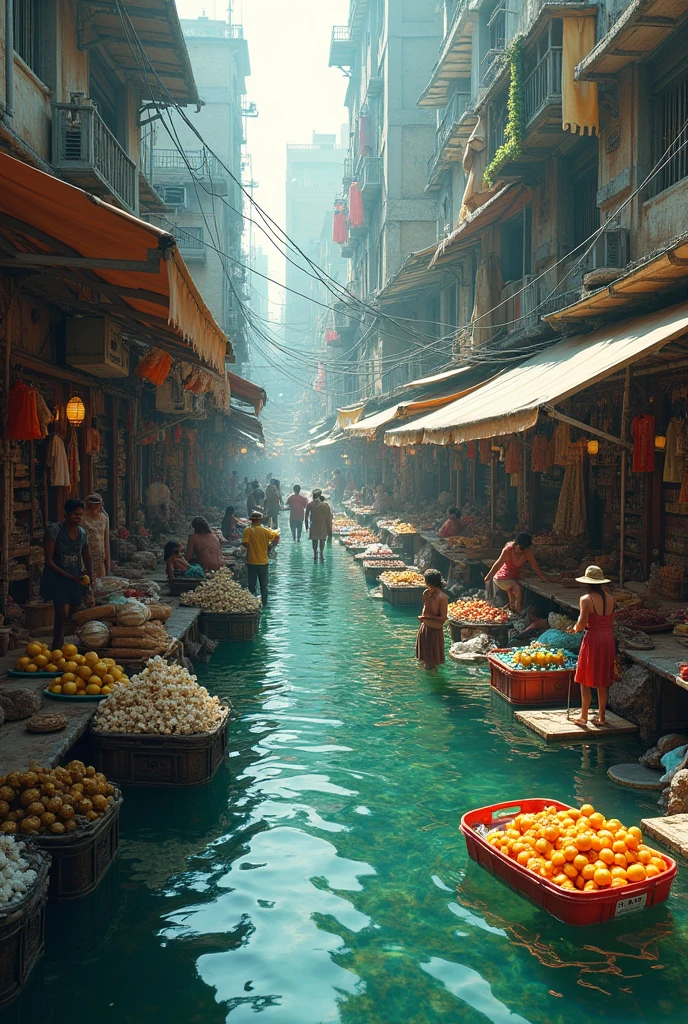 A Market name Mir alipur bazar. More water inside market more people walking inside water