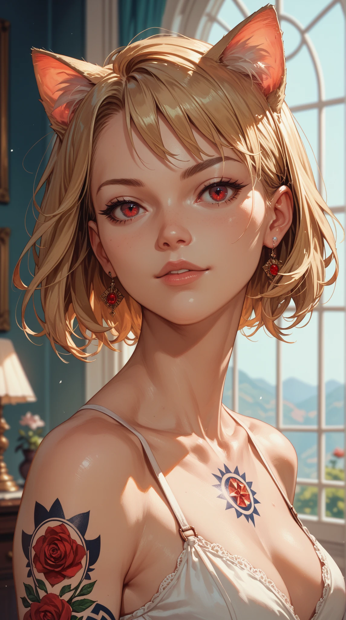 <lora:lyco-envybetterhands-beta2:0.8> ,portrait
(masterpiece, best quality),
1girl,a obedient nubile young woman with red eyes,flat chest,dirty blonde messy hair medium hair,
with a look of compassion ,in the day during the 1970s, <lora:ChristmasWintery:0.6> ChristmasWintery <lora:edgWrappedTemptation:0.8> edgtemptation, edgwrap, red, posing, ribbon, simple, top, wearing, woman