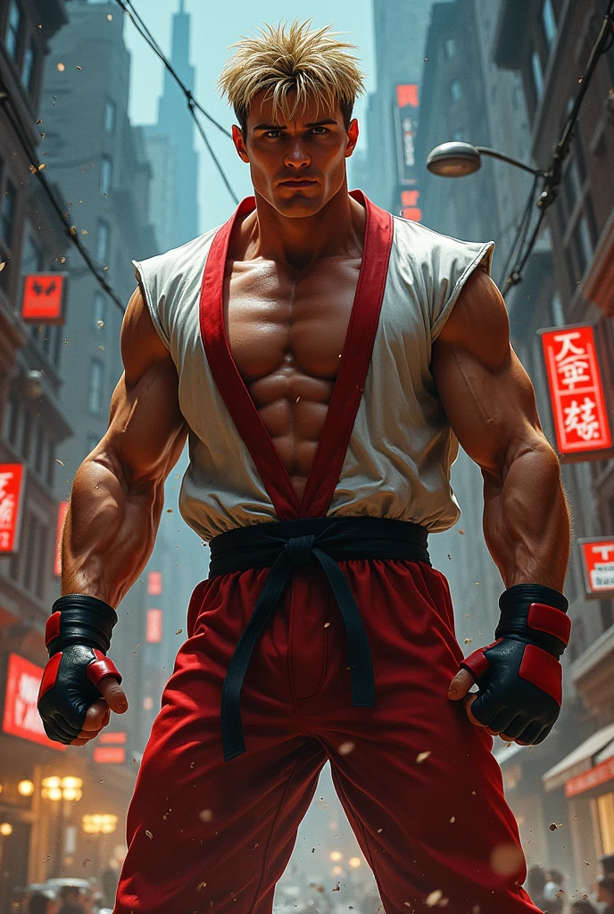 ryu from street fighter, dynamic combat pose, asian, martial arts, shirtless