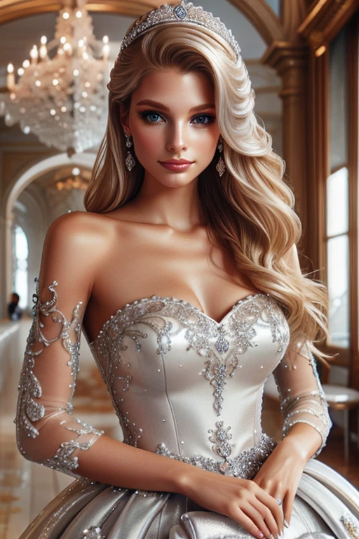 beautiful blonde fleur delacour wearing silver ball gown