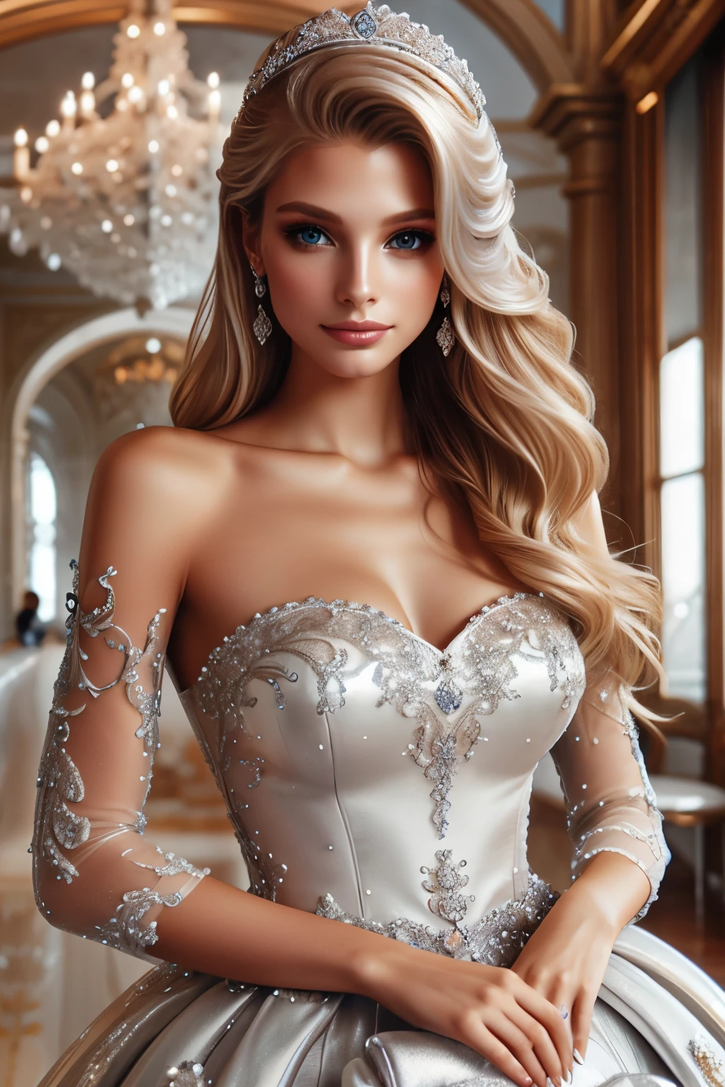 beautiful blonde fleur delacour wearing silver ball gown