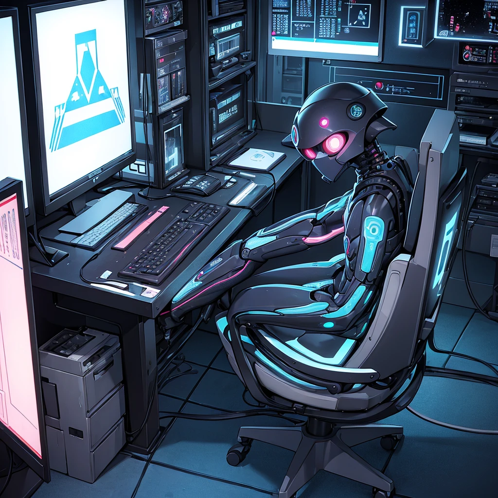 (blame! style abandoned tech landscape), (Zen, Amy Sol style), (((beats to relax/study to))), (((Lofi anthro kemono blue-furred rabbit girl in power armor sitting in metal chair behind computer terminal, behind giant glass terminal screen, beats to relax/study to))), (((blue kemono beastars furry rabbit anime hacker with small soft furry paws))), (((suspended glass cyberpunk computer terminals with robot rabbit in background))), ((glowing cyberdeck screens)), (underground, dark, foggy, perilous, abandoned dystopian apartment bedroom, deep windows), (abstract anthro rabbit figure wearing bunny ears), cover art with light abstraction, abstract, simple vector art, contemporary Cybernetic art, color gradients, soft color palettes, layered forms, whimsical animation, style Ethereal abstract, 4K, --v6