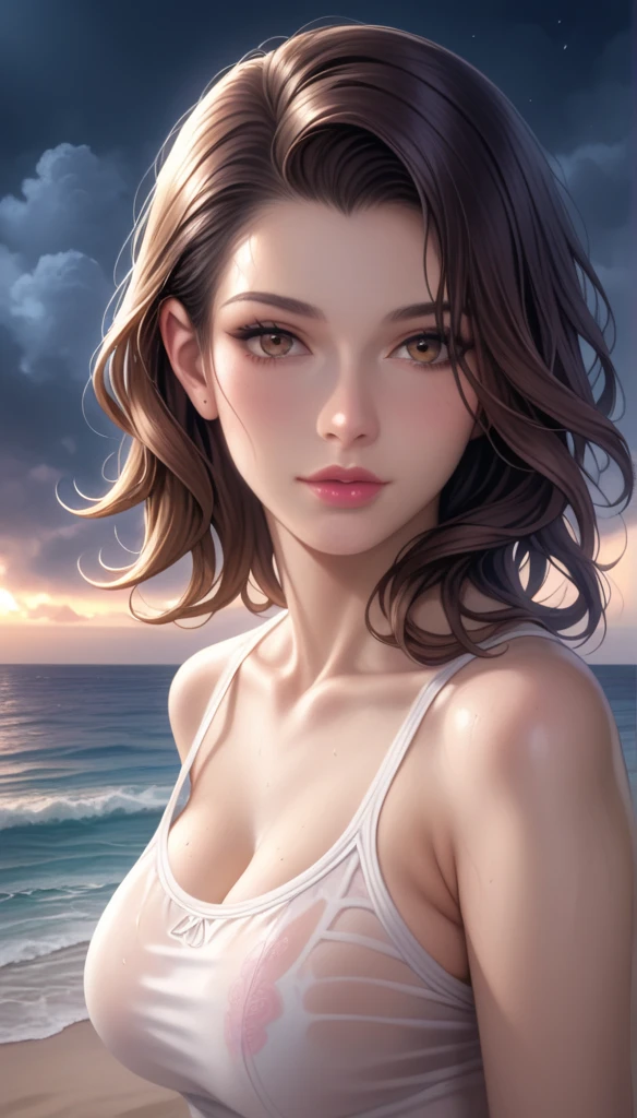 score_9, score_8_superior, score_7_superior, High resolution 3D anime style,A masterpiece in 32K resolution,Highest quality,it is really amazing,Very detailed,Ultra-high resolution,Ultra-realistic,Realistic,Increased depth of field,Cinematic lighting,
(Sexy mature Japan woman:1.2),
(black straight medium hair:1.1),(Ultra-detailed and beautiful face:1.1),(Calm and gentle look:1.1),Beautiful brown eyes,Translucent white skin,Realistic skin texture,Great proportions,
Elegant swimwear,
Summery design,Chic color scheme,Beautiful and delicate decoration,Detailed fabric texture,
(Dark overcast sky on a dull night:1.1),(Dark clouds filling the sky:1),(Thundercloud:1),Coastline at night,Stormy seas,(delay々A desolate sandy beach that continues:1),
(Full body photo:1.1),(Dramatic Angle:1.1),