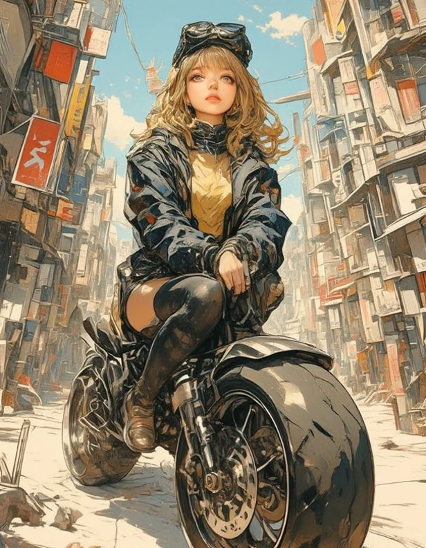 (1 girl) 、Create an "ride on motor vehicle" scene where a beautiful dark gray-eyed Japanese young highschool girl .gold color highlight hair,ash gold color hair,hairstyle、 (Flat Color:1.6),(((upper body))),(ultrafine sketch line art:1.6),(dynamic angle),お尻を突き出す,high-technology sneakers,black socks,helmet
BRAKE
、 1 girl, alone, ((sitting)),(dynamic angle:0.9) 、1woman 、 (dutch angle ,dynamic pose:1.3) ,(small eyes:1.5)

break  
、beautiful absurdres 、highres extremely detailed 、high quality 、simple background 、4K 、8k 、wallpaper 
、
break 
  , (( from below )),cute face, top quality，​masterpiece、ars old
