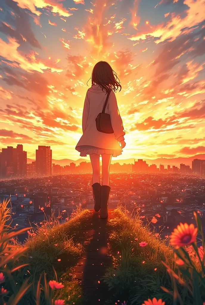 (masterpiece, best quality:1.2), 1girl, solo,realistic anime, kawaii anime, sunset, city, bokeh,  ultra aesthetic illustration, backlit, bokeh,