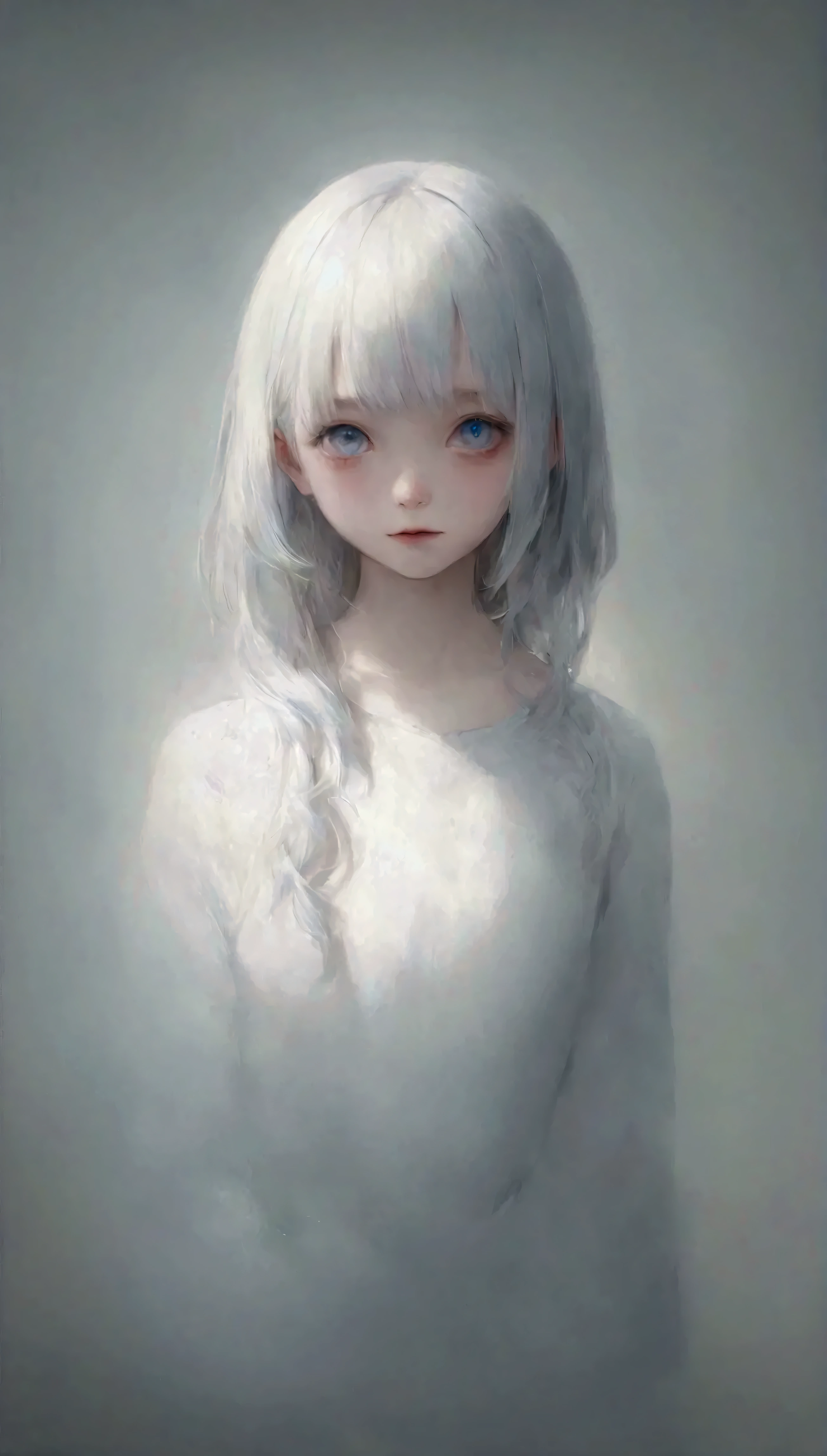 ((( white background :1.3)))、((( 1 Albino Girl 、 cute face、 cute girl))), ************,((( White eyes :1.3)))、white dress、(( white shirt:1.3、 White Block Dress)), tyndall effect, realistic, Shadow Studio ,Ultramarine、illumination, デュアルトーンillumination, ( skin with great attention to detail: 1.2)、薄暗いillumination、暗いillumination、 photos in anime colors, high resolution, 4K, 8k, background blur , Beautiful Fade Out、White World、 white background