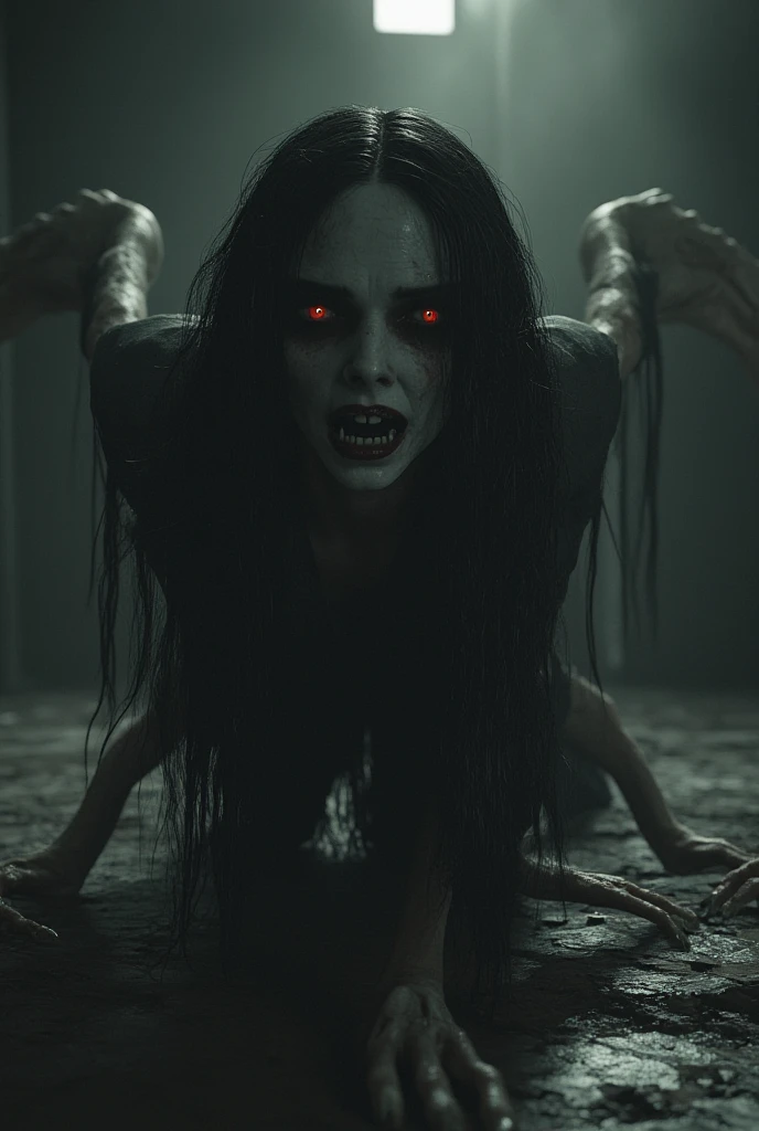 She was behind me, Bullish, with empty eyes and a wide, cruel smile. I couldn't move, I couldn't scream. The shadow approached, your long, thin fingers reaching towards my neck.