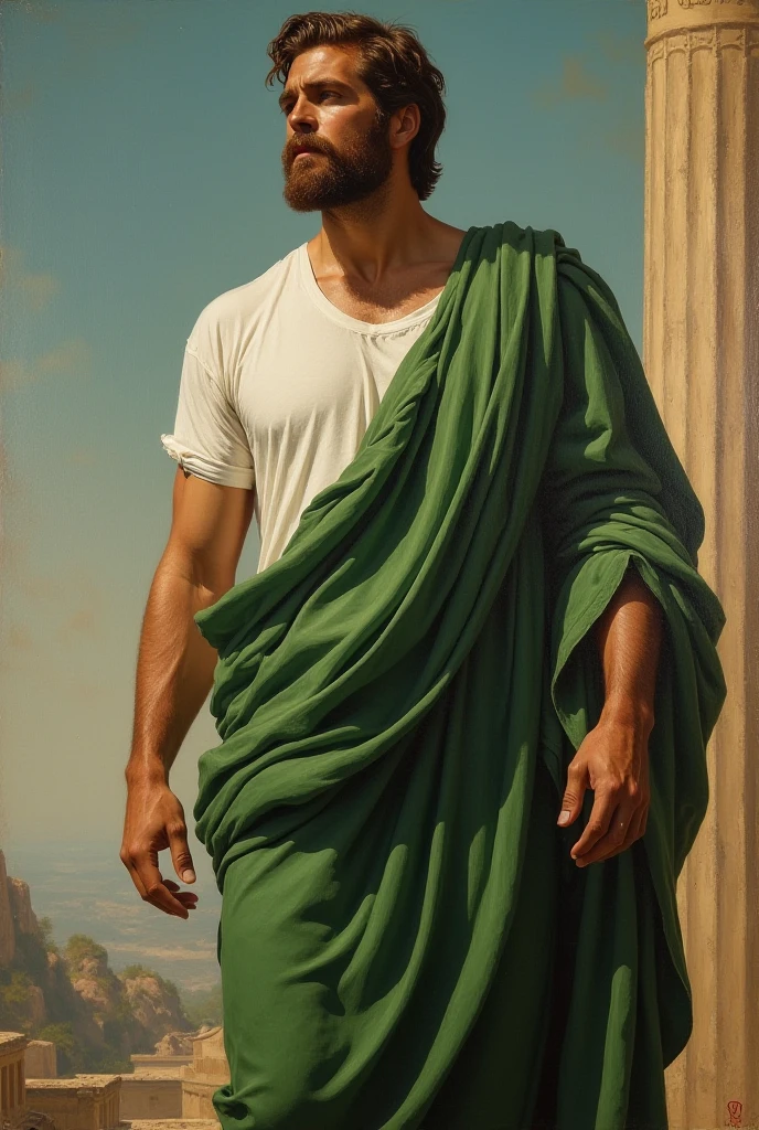 A full body portrait of Henry Cavill detail and handsome man, highly detailed painting, portrait, artwork by William-Adolphe Bouguereau, ethereal, poetic pastoral, beauty detail, white cool skin, 8k, long shot, geek god style, in fine linen, body displayed as in Greek paintings,