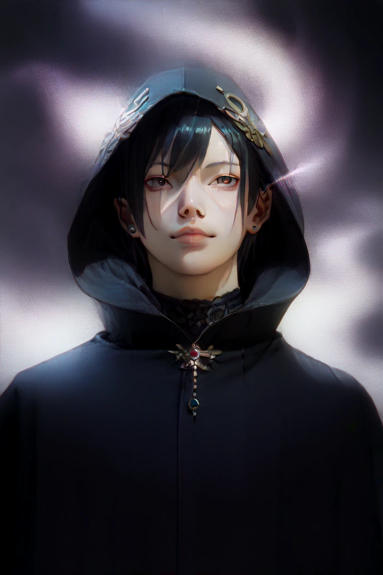 Sasuke Uchicha, black hood, dark aura, black robe, obstructed face, SDXL (1:2), detailed, HD