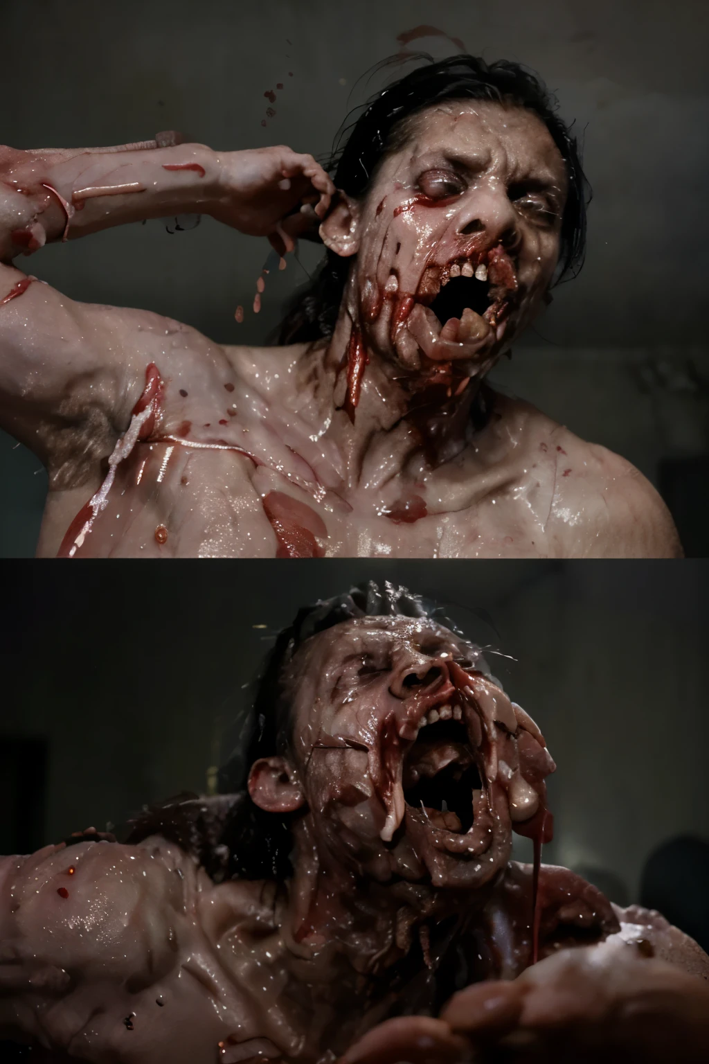 HDR photo of scorn, a mouthless person with torn skin and organs showing, arms outstretched, masterpiece . High dynamic range, vivid, rich details, clear shadows and highlights, realistic, intense, enhanced contrast, highly detailed