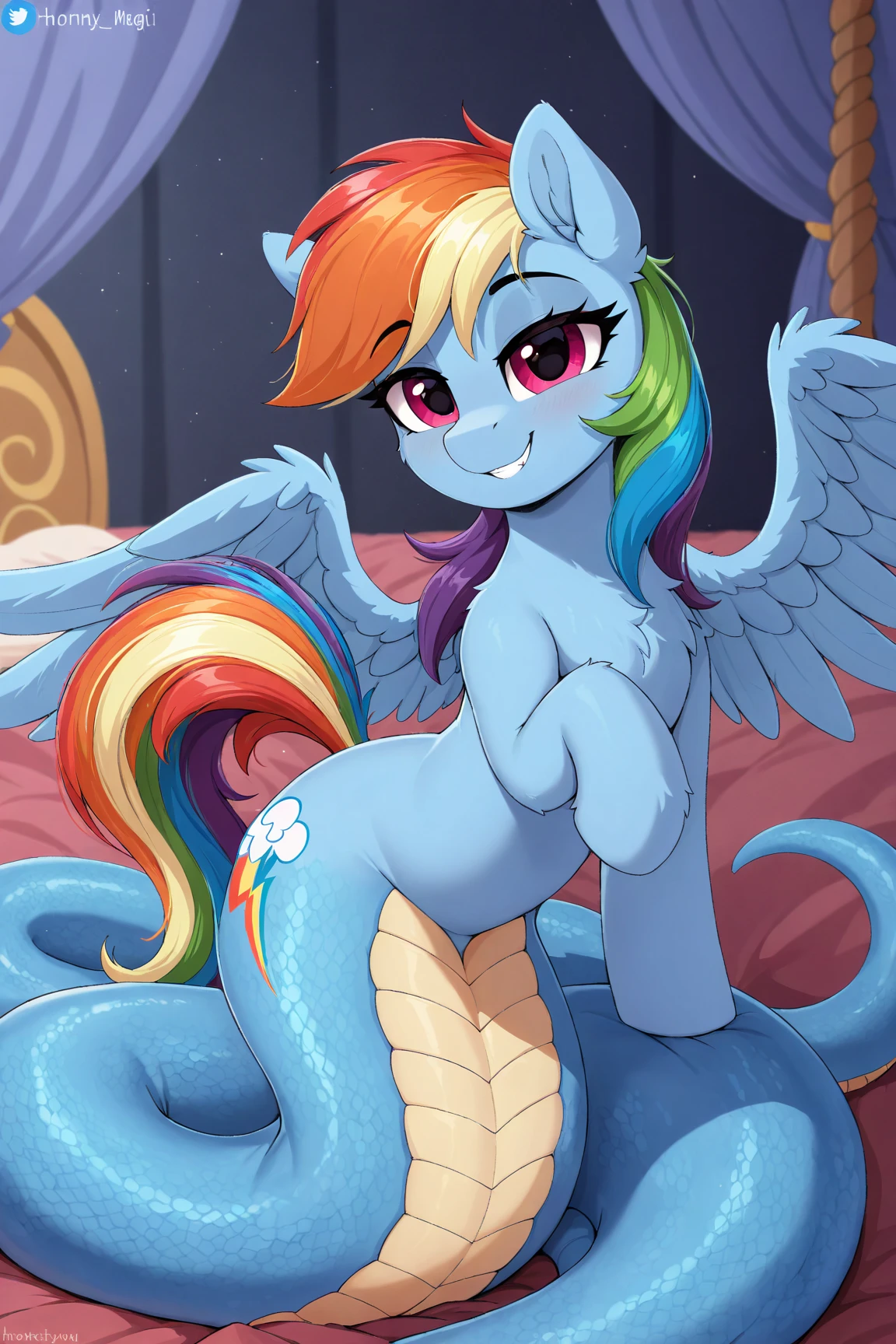 (score_9), (source_pony), (solo), (alicorn), ((anthro rainbow dash fusion twilight sparkle:1.2)), (sexy sports bra), facing you, sitting on a bedroom, sexy, smiling, sensual, long Messy hair, anatomically correct, night garden,huge breast, full body, mlp g4 style thicc