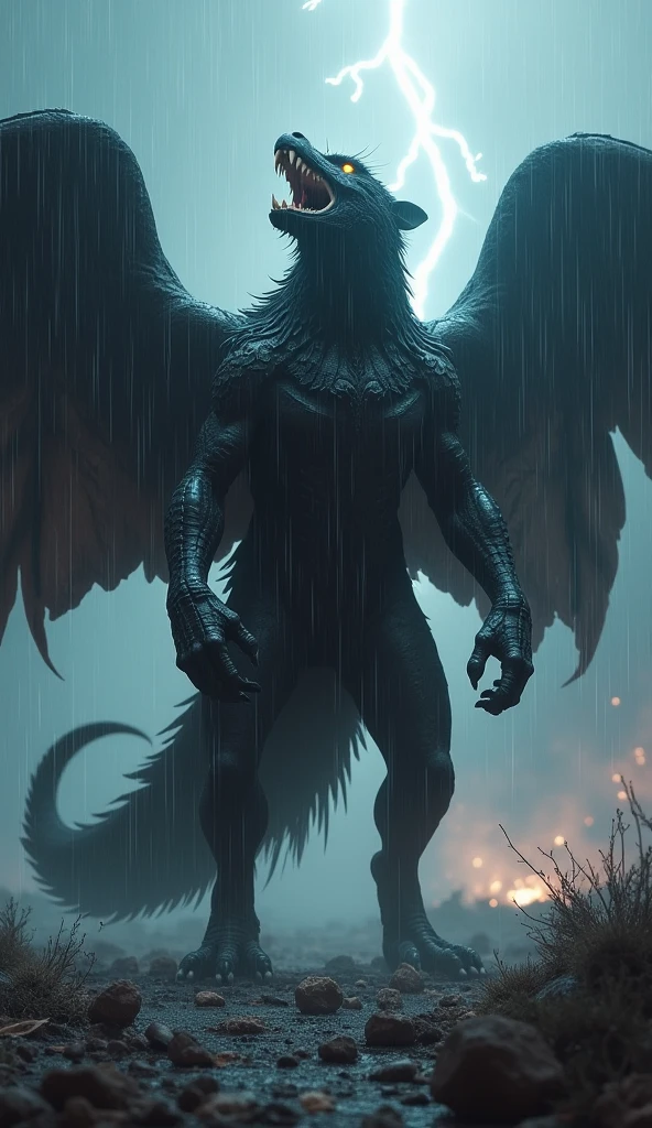 Monster black bat have a three wings (white angel wings, black bat wings, dragon wings)