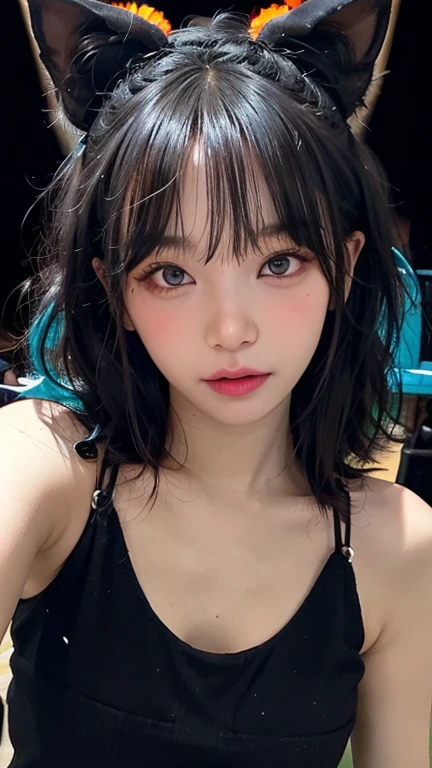 (8k, Realistic, RAW Photos, Highest quality: 1.4), (One girl), (Girlish face),Beautiful Face, (Black Hair,Medium Hair:1.5), Beautiful hairstyle, Dynamic hairstyle,Beautiful attention to detail, (Realistic Skin), (Thin eyebrows),Beautiful Skin, Absurd, Charm, Ultra-high resolution, Ultra-realistic, Very detailed, Golden Ratio,high school girl,Cute clothes,Too much exposure,valley,Tempting,laughing,Green Eyes,Facing forward,((The whole body is visible)),Are standing,Very large breasts,Surprised,Very large breasts,Very large breasts,Open,Beautiful legs