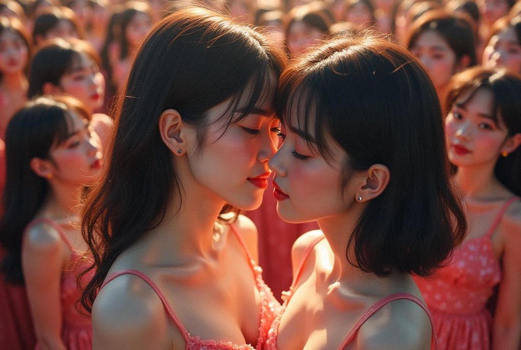 [Japanese Clone girls=Myself], [Perfect Clone girls Raw Photography Art], [16K, Highest quality, Ultra-high resolution], (((Unrealistic, Unprecedented sight, hyperdimensional space, A sight beyond imagination, (((A world of mass proliferation of myselves, Ultra-realistic)))))), (Japanese, woman, 25-year-old, Saito-Asuka), ((Small face, Brown and black hair, Short Hair)), ((Very beautiful detailed girls, Accurate body structure, Very detailed and perfect super busty body)), ((amazing super big tits, Large, swelling breasts)), (Dark Eyes, Mature face, Cute Smile, A gentle gaze), (Happy laughter), [[(((((Very detailed, 1girl→1,000,000,000,000,000,000,000,000,000,000,000,000,000cloning girls))))), (((((Extremely detailed and precise depiction of the double, Perfectly the same girl, The exact same smile, Perfect matching hairstyle, Perfect same clothes, Exactly the same height, Perfect same super busty))))), (((((Myself only))))), (((Very detailed, on stage, Idol Group, Nogizaka46's stage costumes, 1,000,000,000,000Myself))), (((Very detailed, General seating, camisole, 1,000,000,000,000,000,000,000Myself)))]], (((Perfect description, Smiling face, hug, wave hands, Matching poses, Matching dance, Sexy pose, In a row, Infinite Alignment))), (((Very detailed, Super crowded in a different dimension, Abnormal crowding, Super crowded))), (Large Concert Hall, Front bright light, Illuminated by spotlights, Live Stage Lighting), (((Very wide field of view, Very detailed, Detailed perspective depiction with a sense of depth, More accurate depiction with a wide-angle lens aperture of 22)))), Group idol group photo, Anywhere Angle