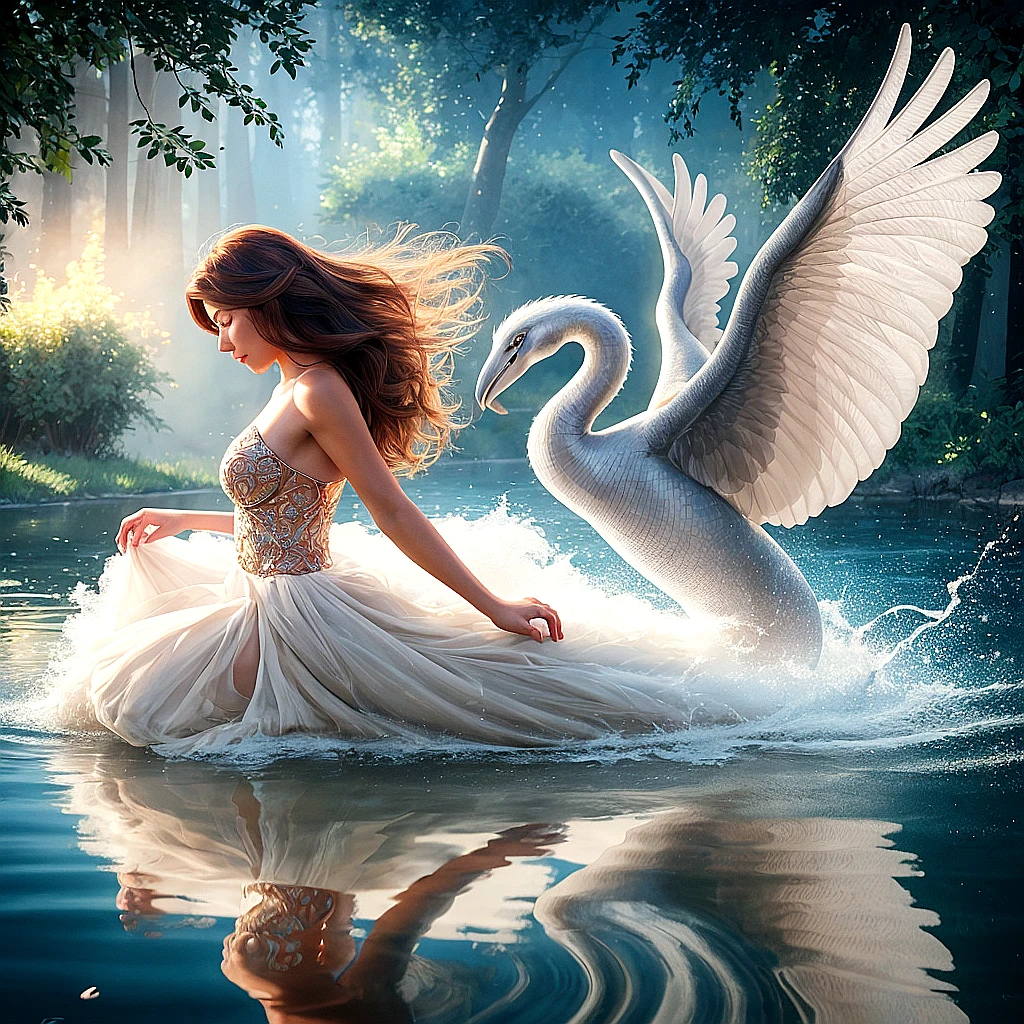 Collage art, fairy, forest, pigeon, swan
