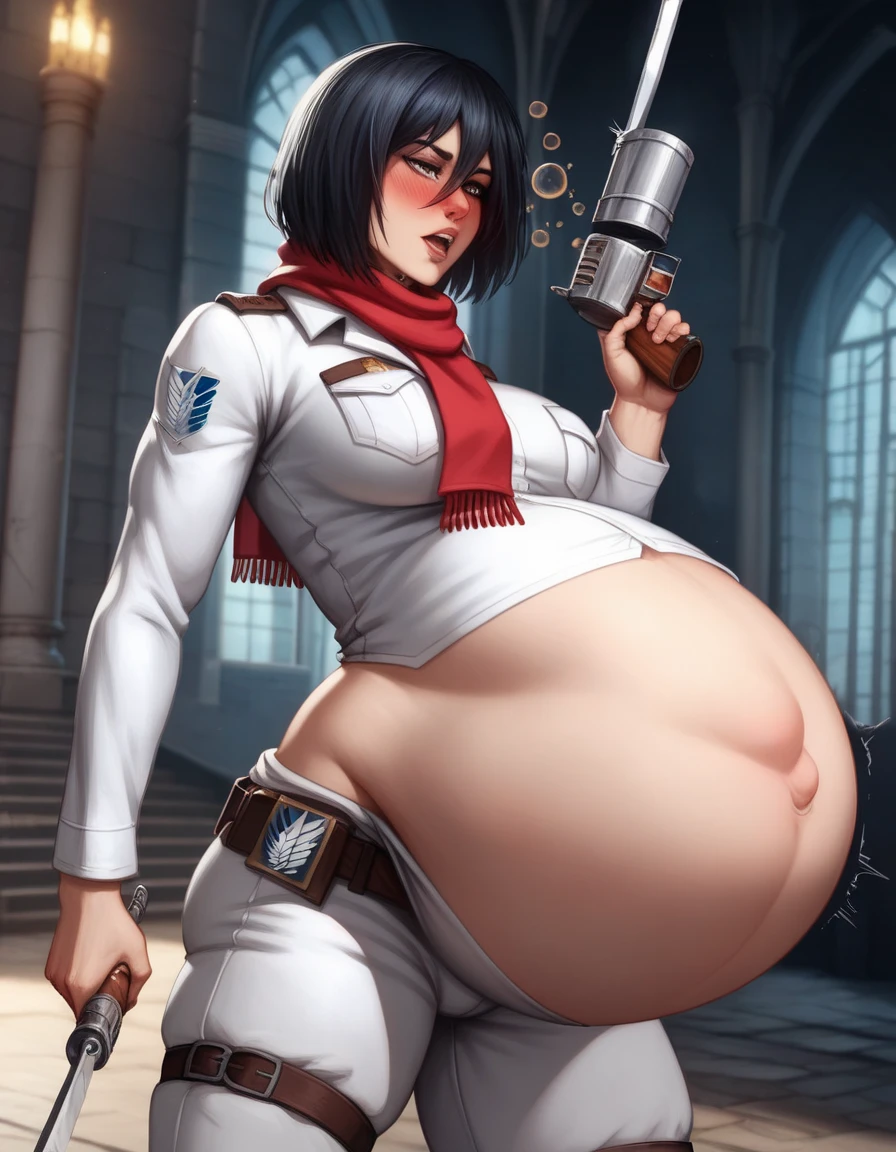 masterpiece, Highest quality, Absurd, High resolution, Very detailed, One Girl, alone, Cowboy Shot, ((IJA Taisho, Khaki uniform, Combatant,Golden Sling,General Positions, 左chestにメダル,)),Black long boots,medium chest, chest, Tight waist, Black Hair, Blunt bangs, Red eyes, Conceit,Wicked Smile, White gloves, holster, Leather Belt Pouch, Abandoned city, Dilapidated Street, combustion, Night Sky, battlefield, crater,chestをはだけさせる、Fascinating face、Stick your ass up here、Expand the vagina with both hands、Showing anus,Wet pussy,squat