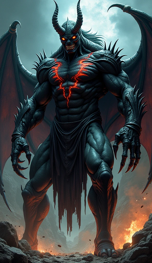 a monstrous creature with countless tentacle-like arms forming wings, a dark red-black body, cracked and oozing molten lava, four arms extending to the sides, a double-headed elongated form, in a hellish, terrifying landscape, (best quality,4k,8k,highres,masterpiece:1.2),ultra-detailed,(realistic,photorealistic,photo-realistic:1.37),digital painting, concept art, dark fantasy, horror, surreal, dramatic lighting, cinematic