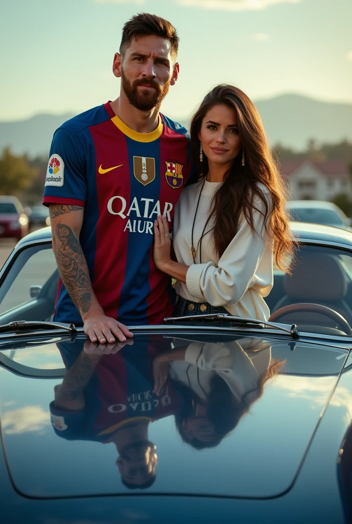 Girl in bikini with big breasts with messi together