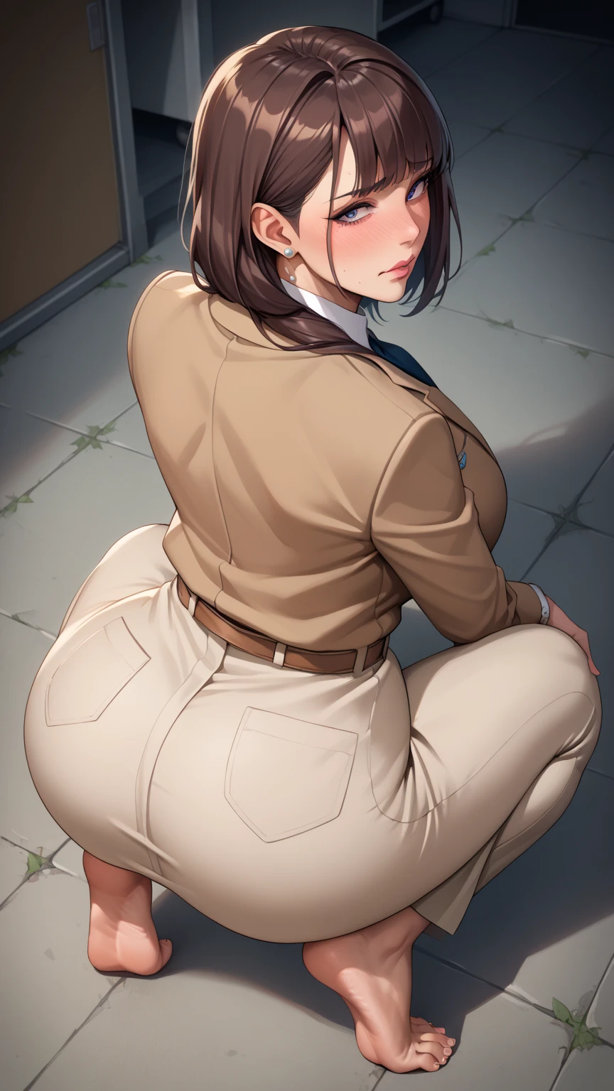 Highest quality, full body detail, golden ratio, (theater lighting: 0.7), masterpiece, viewer angle shot, cute smile, (30 years old Khazakh girl sweaty ), looking straight mysteriously happycolossuschan,1man femine,large breasts, (((massive crotch bulge, erection))), hair (wearing wet on sweat school uniform), sunset, curvy full body portrait, perfect face, amazing eyes, vivid details, (highly detailed skin), accent lighting, depth of field, old camera, conscious, digital grain, war photography, dogs perspective view angle photoshoot, from bottom to top